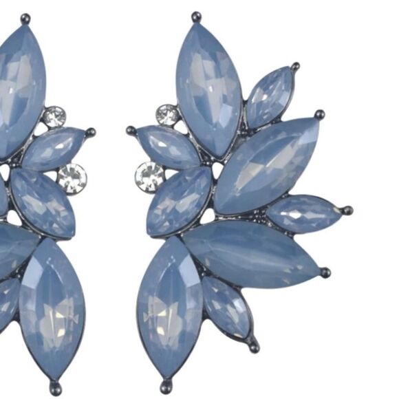 Gun Metal Black with Cloud Blue Crystal 80's Punk Rock Starburst Earrings - Picture 2 of 5